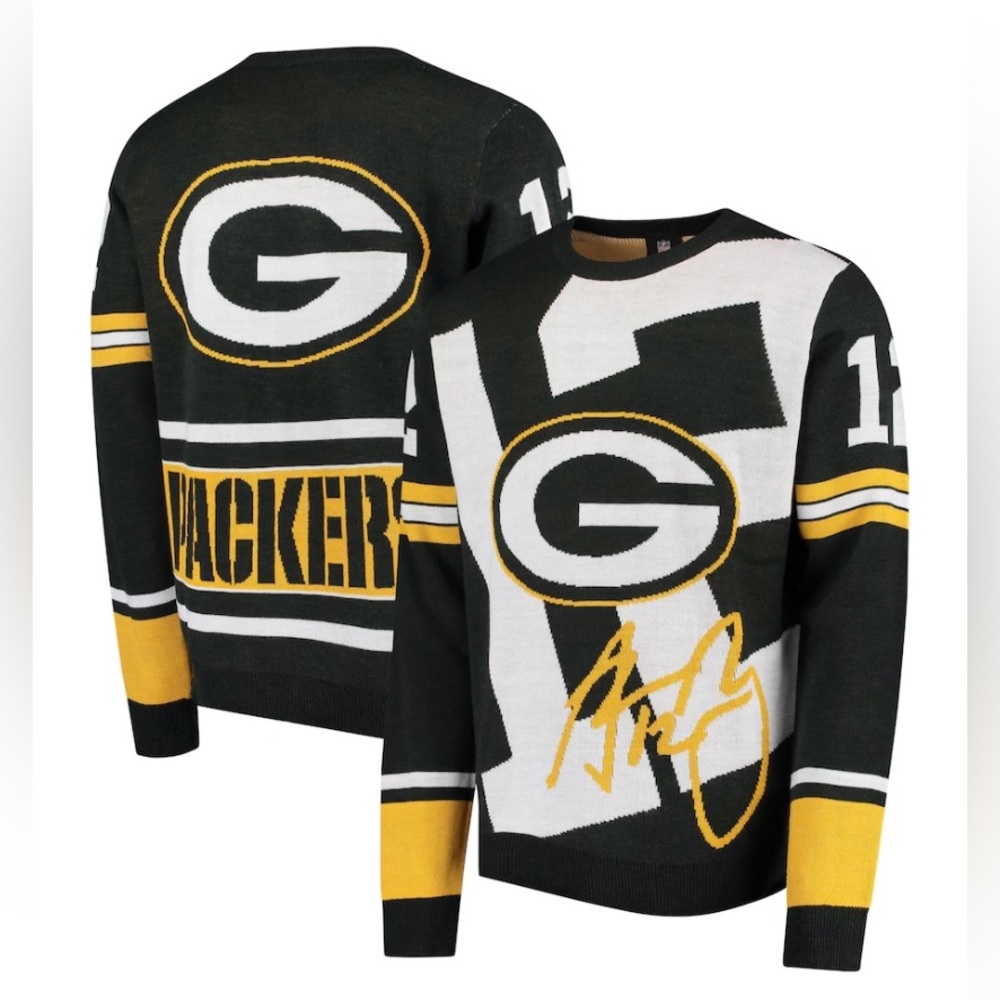 Men's Green Bay Packers Aaron Rodgers Klew Green Loud Player Crew Neck Sweater